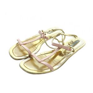 Prada Sandals Flat Ribbon Backstrap Metallic 37.5 24.5cm (9.65in) Gold • GY19 MQ